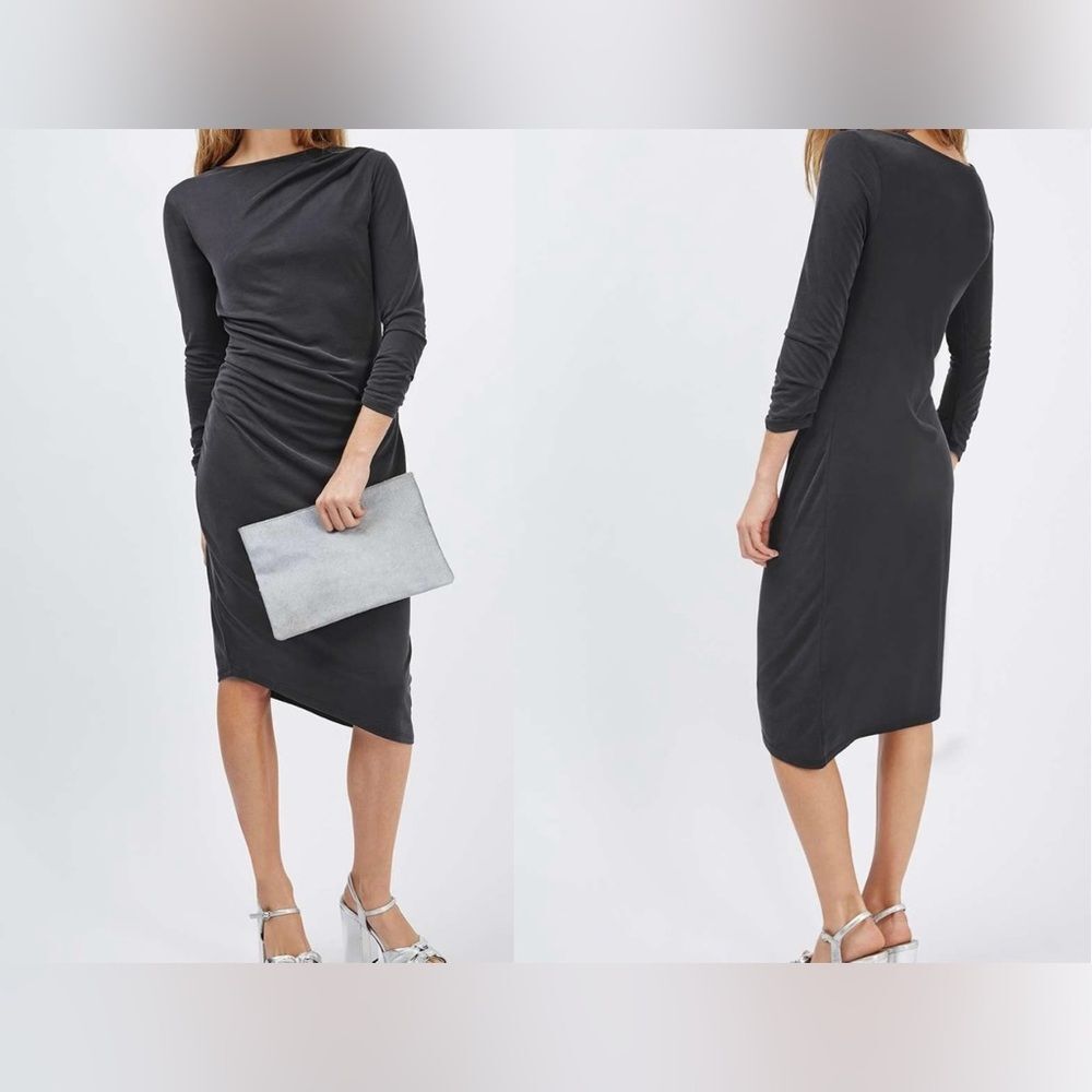 Topshop Long Sleeve Drape Midi Asymmetrical Dress Size 2